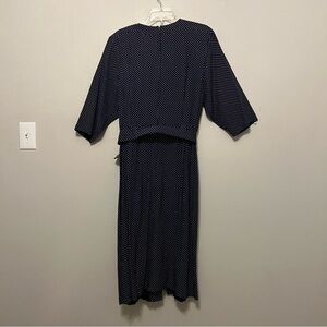 Willy Influence Vintage 80's Belted Blue Polka Dot Dress Art Deco Size Medium